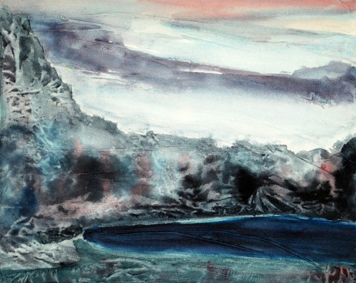 Bergsee, 29,5 x 40 cm, Mischtechnik auf Papier, 2014